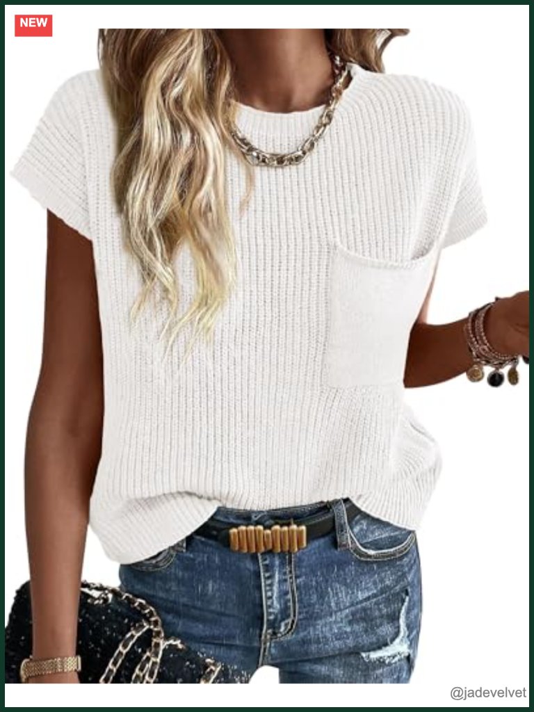 Cotton Knit Short Sleeve Sweater Pullover Tank Top For Women